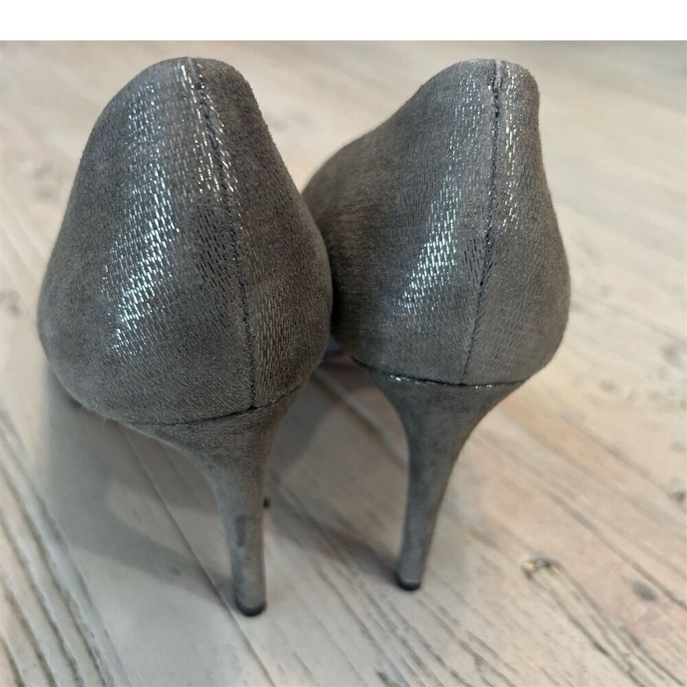 Tory Burch Shaila Heel Women's Pumps Gray Silver Black Cap Toe Size 9.5 - Picture 7 of 16